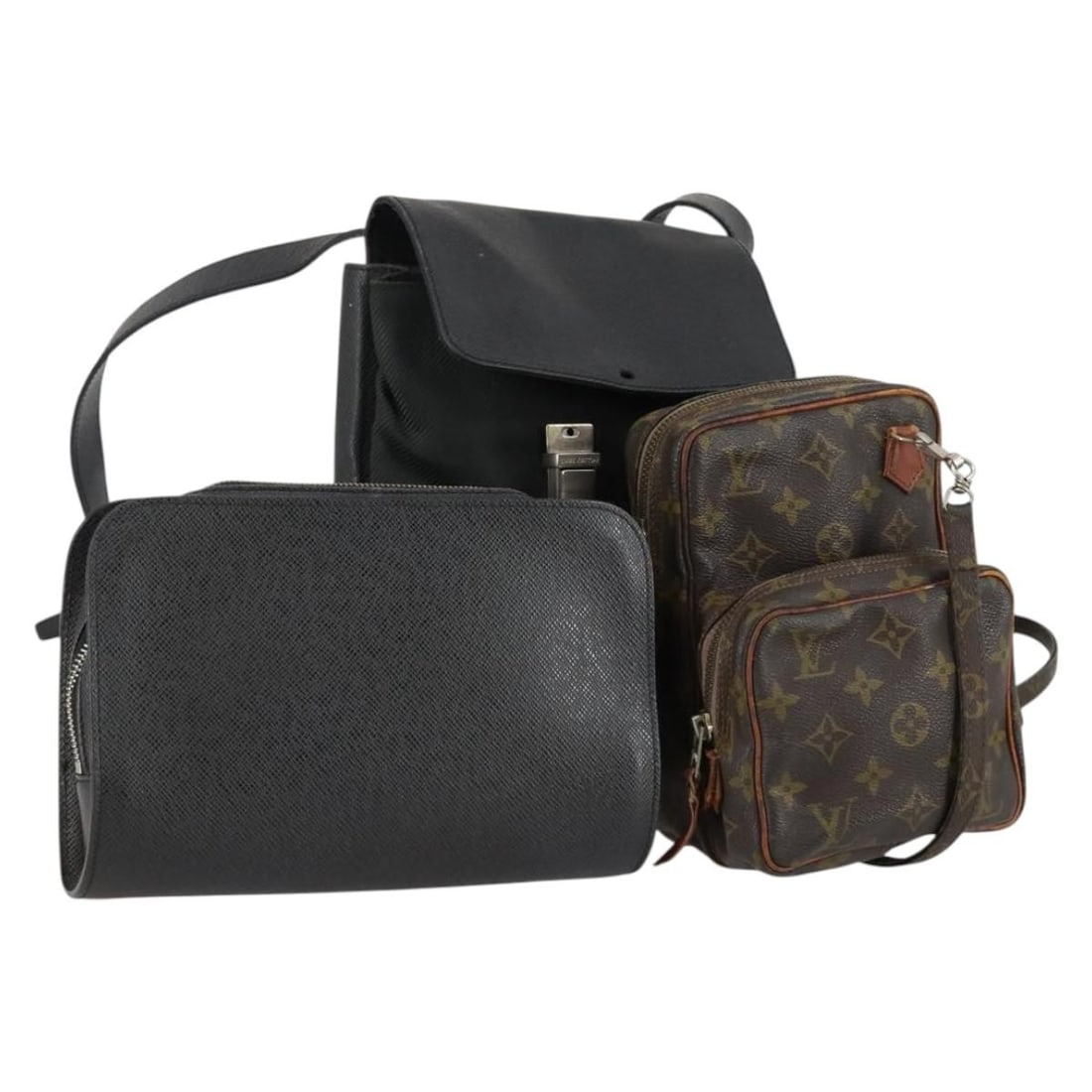 LOUIS VUITTON Monogram Taiga Shoulder Bag Set Epicea Auth 152178: LOUIS VUITTON Monogram Taiga Shoulder Bag Set Epicea Auth 152178 Introducing the LOUIS VUITTON Monogram Taiga Shoulder Bag 3 Set in Epicea, a stylish and classic accessory crafted in France. This shou