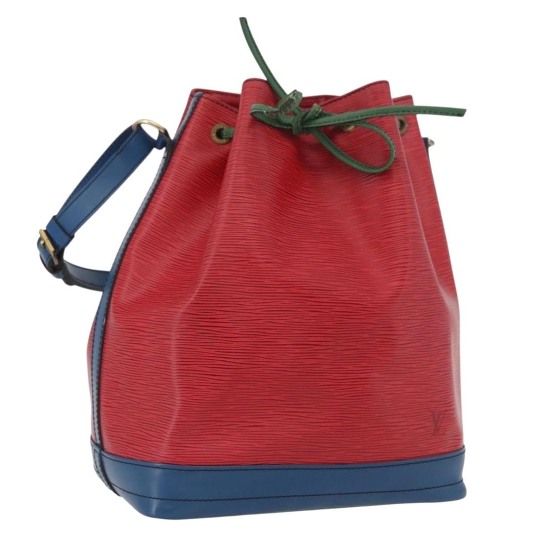 Red Blue Epi Leather Noe Shoulder Bag M44084 by Louis Vuitton: Red Blue Epi Leather Noe Shoulder Bag M44084 by Louis Vuitton This Louis Vuitton Epi Noe shoulder bag features a striking red and blue Epi leather exterior. Designed for women, the bag offers a spacio