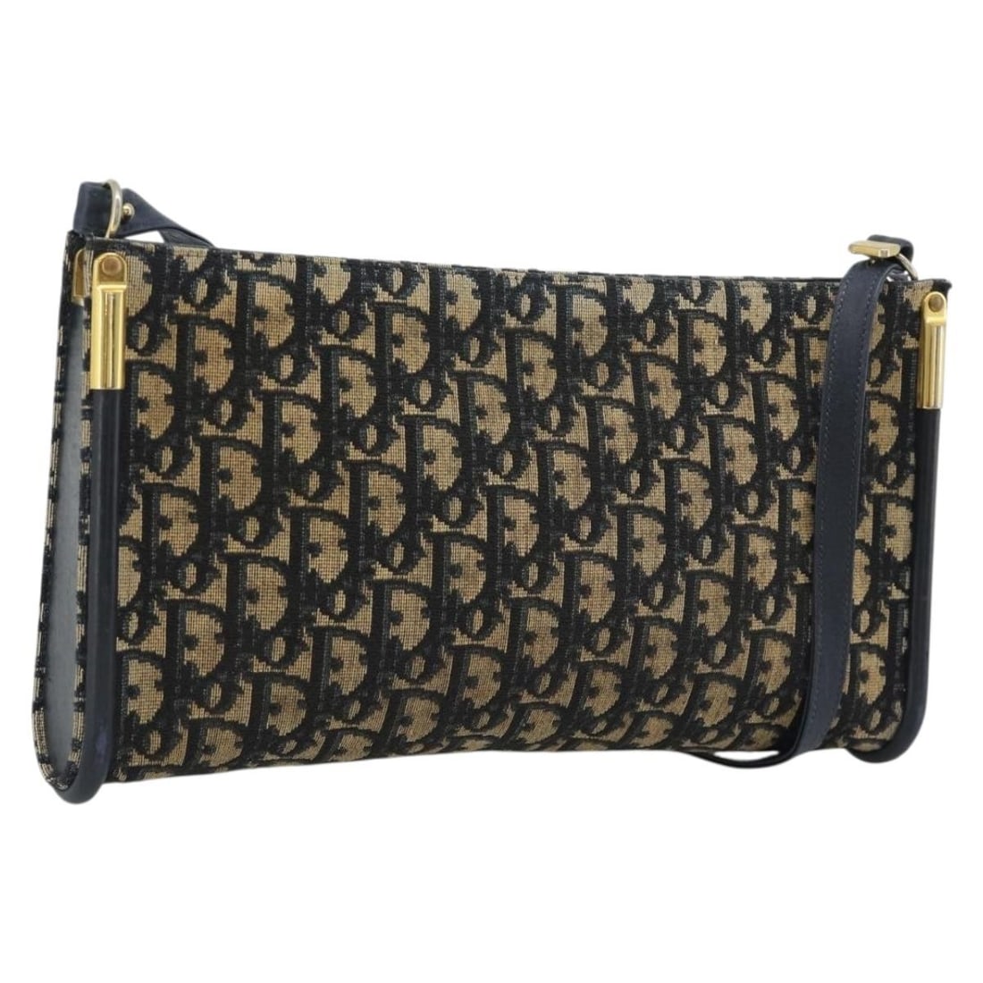 Christian Dior Trotter Shoulder Bag Navy Gold Canvas France: Christian Dior Trotter Shoulder Bag Navy Gold Canvas France Christian Dior Trotter Canvas Shoulder Bag in navy and gold, made in France. This shoulder bag features Trotter canvas construction and meas