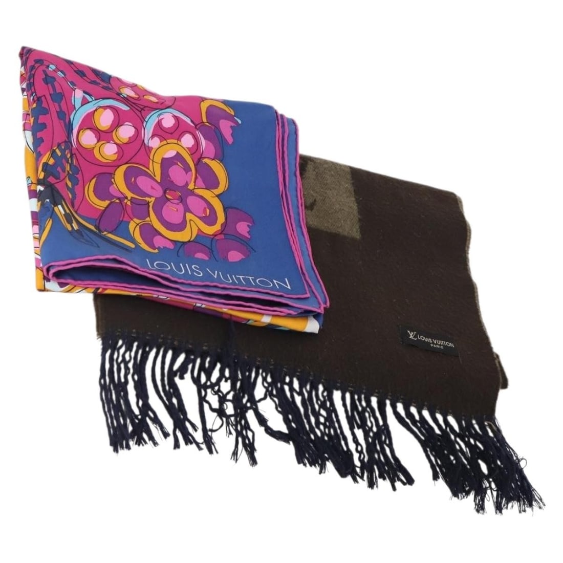 2 Piece Louis Vuitton Women Scarves Blue Brown Wool (1 of 5)