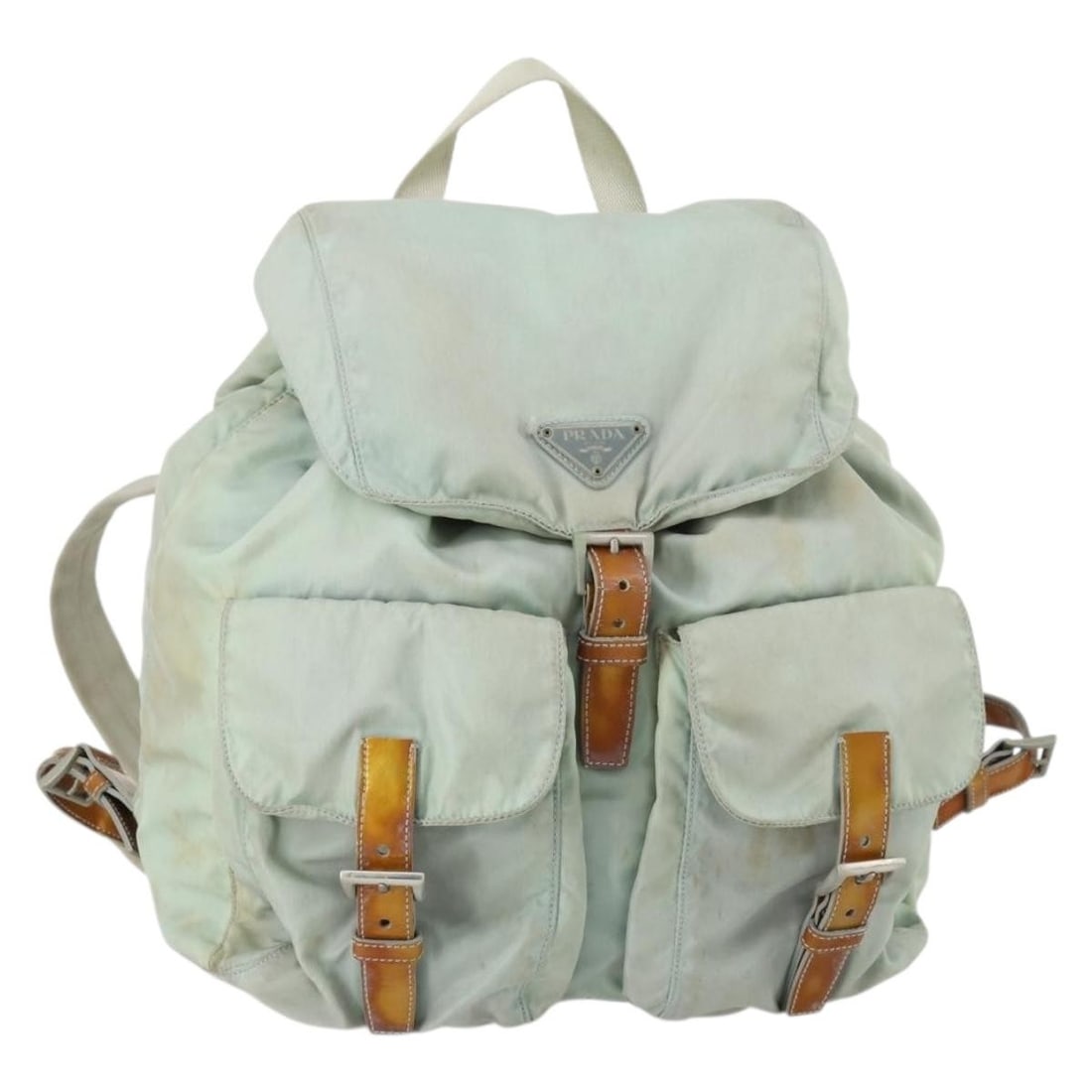 Prada nylon light blue silver backpack with guarantee card: Prada nylon light blue silver backpack with guarantee card This PRADA backpack is crafted from light blue and silver nylon, offering a stylish and practical accessory for everyday use. Designed for wo