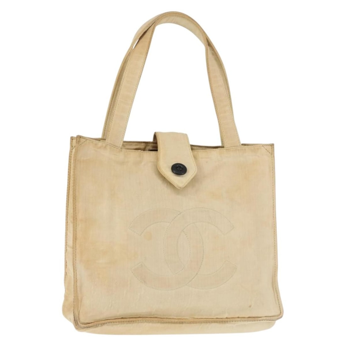 CHANEL Beige Nylon Tote Bag with 9.8 inch Handle Drop Auth BA6913: CHANEL Beige Nylon Tote Bag with 9.8 inch Handle Drop Auth BA6913 This authentic CHANEL tote bag is crafted from durable beige nylon, making it a stylish and practical choice for everyday use. The bag