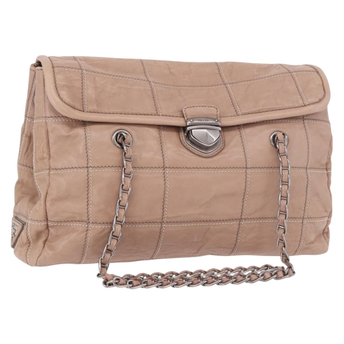 Prada Pink Leather Shoulder Bag with Silver Chain Made in Italy: Prada Pink Leather Shoulder Bag with Silver Chain Made in Italy A PRADA chain shoulder bag in pink and silver leather, made in Italy. This shoulder bag has a chain shoulder strap and comes with only t