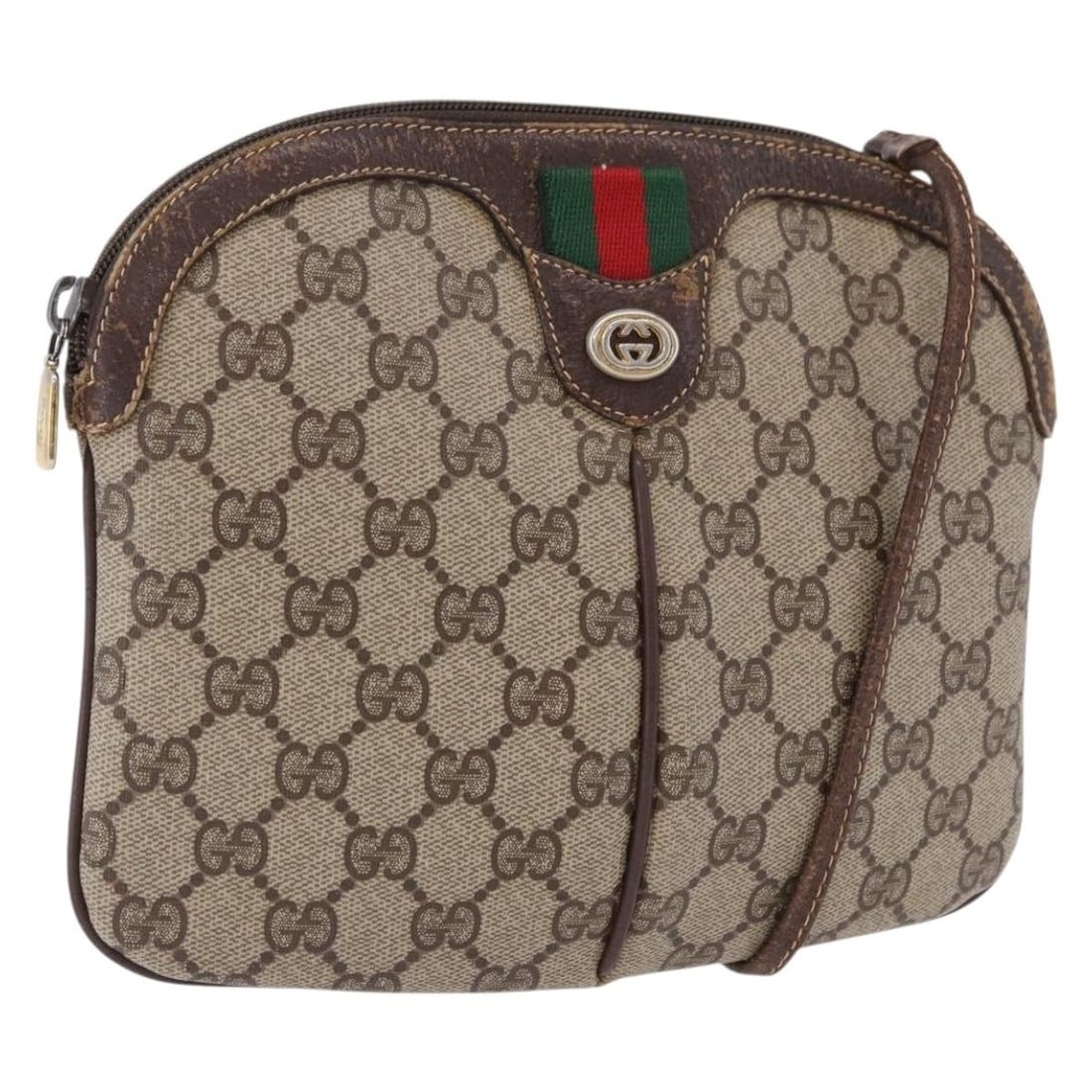 Gucci Sherry Line GG Supreme PVC Shoulder Bag Beige Gold 904 02 047: Gucci Sherry Line GG Supreme PVC Shoulder Bag Beige Gold 904 02 047 Gucci GG Supreme Web Sherry Line shoulder bag in beige and gold, made from PVC leather and GG canvas. It measures approximately W21 