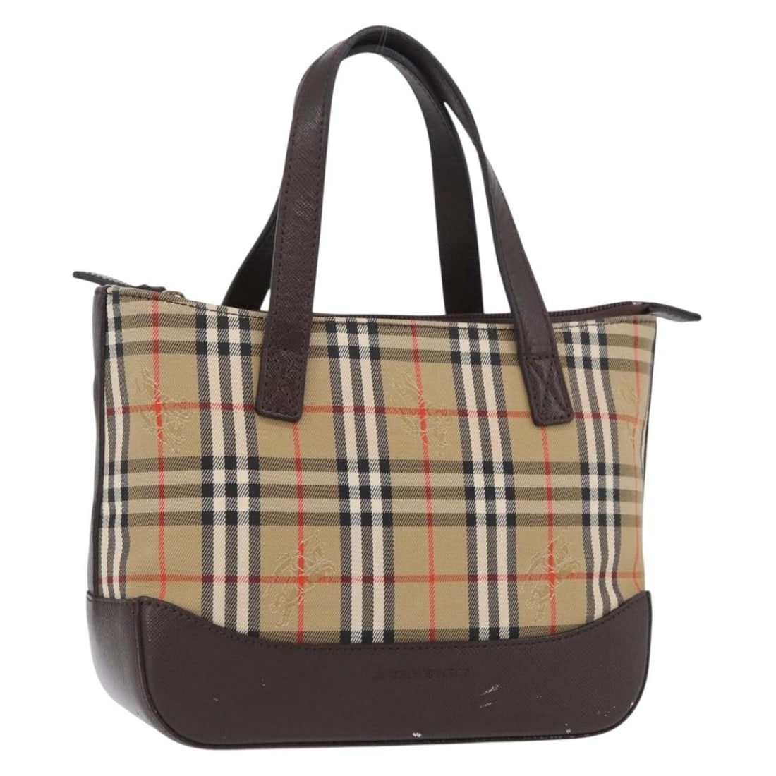 Burberry Nova Check Canvas Handbag Beige Gold Tone: Burberry Nova Check Canvas Handbag Beige Gold Tone A Burberry Nova Check hand bag in beige and gold, made from canvas. The item is described as heavily used, with visible wear including out-of-shape s