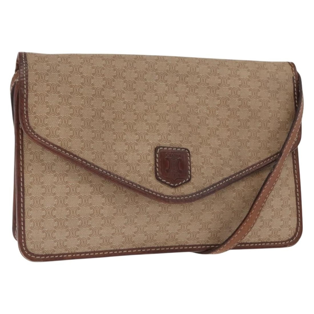 Celine Macadam Beige and Gold PVC Leather Shoulder Bag from Italy: Celine Macadam Beige and Gold PVC Leather Shoulder Bag from Italy This is a CELINE Macadam Canvas shoulder bag crafted in beige and gold PVC leather, featuring the signature Macadam pattern. The bag i