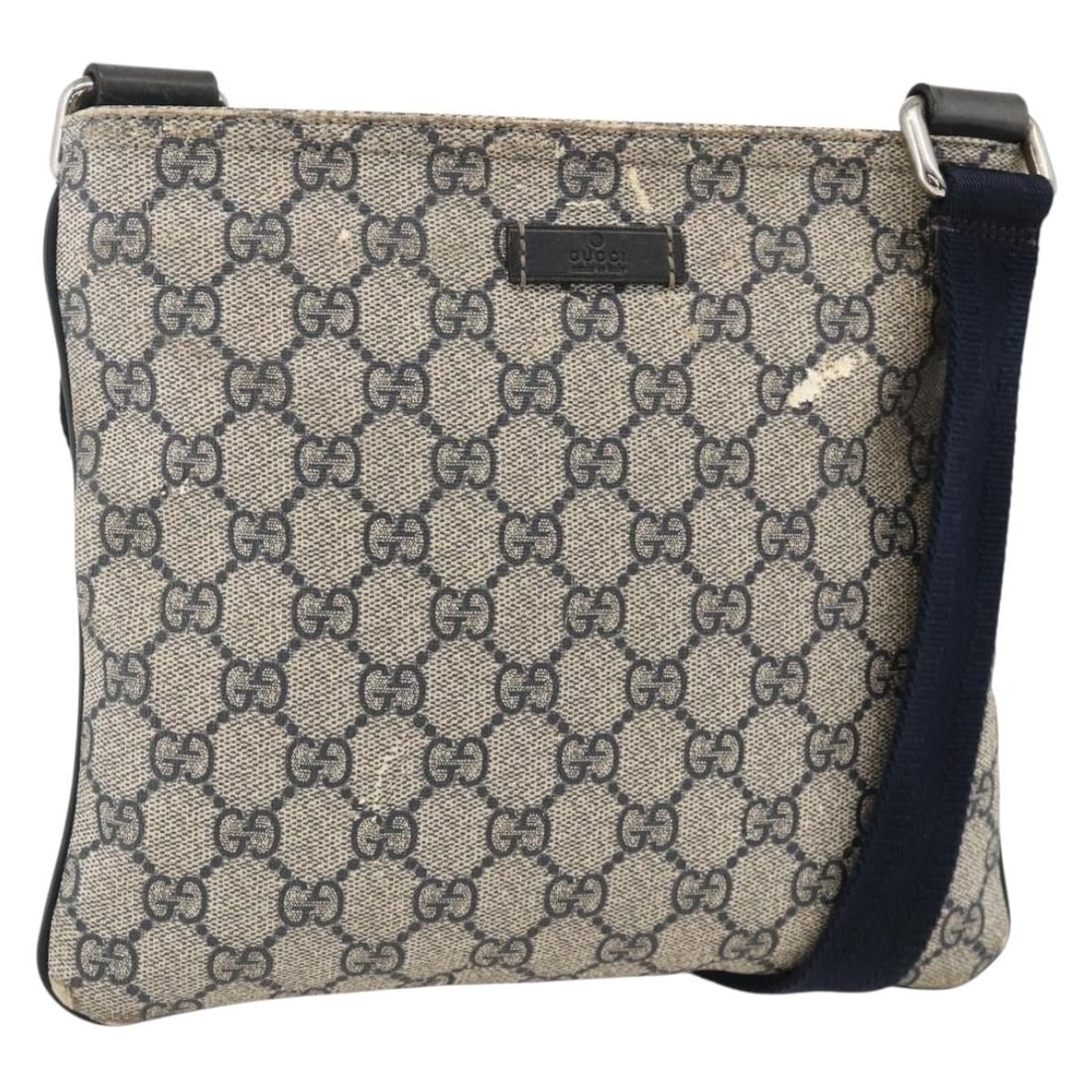 Gucci 201538 Navy Silver GG Supreme PVC Canvas Women's Shoulder Bag: Gucci 201538 Navy Silver GG Supreme PVC Canvas Women's Shoulder Bag This GUCCI GG Supreme Shoulder Bag features a navy and silver color scheme crafted from PVC leather and GG canvas. Designed for wome