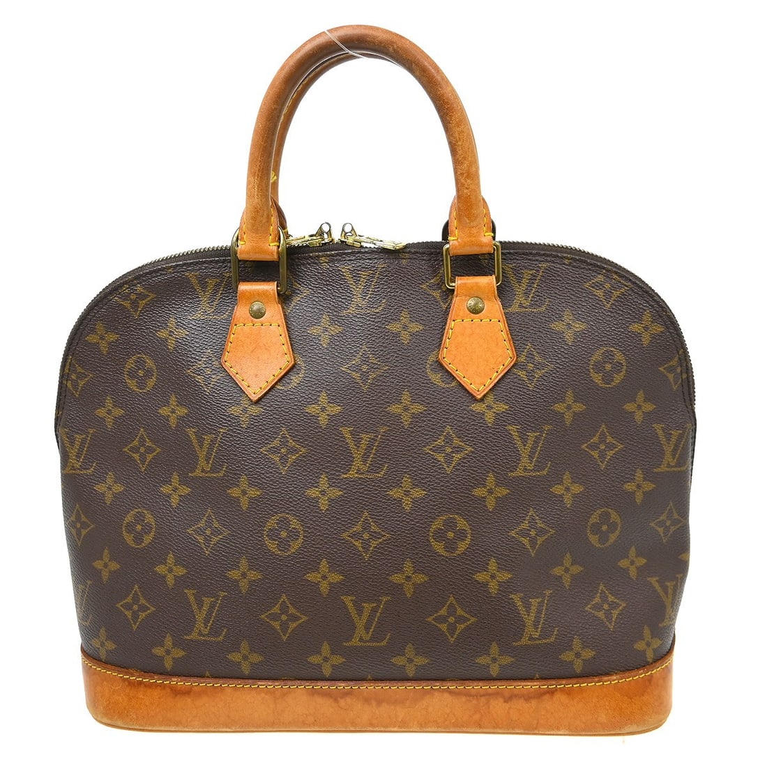 Louis Vuitton Alma Monogram Canvas Handbag M51130 Brown: Louis Vuitton Alma Monogram Canvas Handbag M51130 Brown Vintage Louis Vuitton Alma handbag in Monogram canvas with leather accents, made in France. It features a zip closure, double handles, one insid