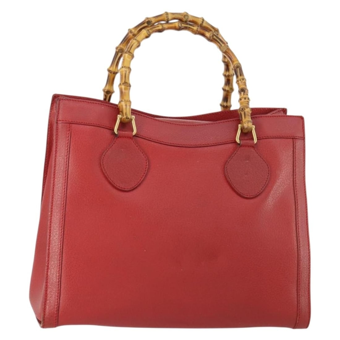 Gucci Red Leather Bamboo Handle Handbag with Gold Accents 002 1186 0260: Gucci Red Leather Bamboo Handle Handbag with Gold Accents 002 1186 0260 This GUCCI Bamboo handbag features red leather with gold-tone accents and signature bamboo handles. Designed for women, the bag 