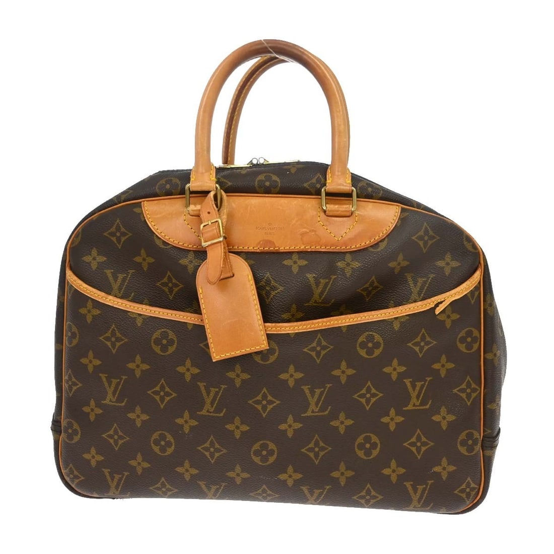 Louis Vuitton Deauville Monogram Canvas Vanity Bag M47270: Louis Vuitton Deauville Monogram Canvas Vanity Bag M47270 Vintage Louis Vuitton Deauville bowling vanity handbag in brown Monogram canvas with leather trim and double handles. This women's medium hand