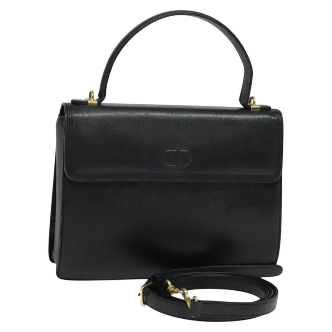 VALENTINO Black Leather 2way Hand Bag with Shoulder Strap: VALENTINO Black Leather 2way Hand Bag with Shoulder Strap VALENTINO hand bag in leather with a black and gold exterior, designed for women and made in Italy. It comes with a shoulder strap and feature