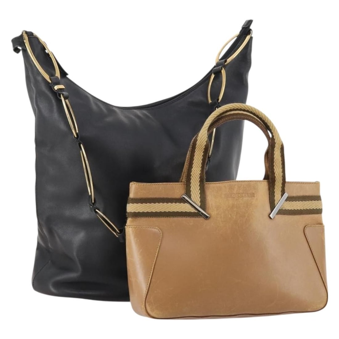 2 Piece Gucci Leather Shoulder Bag Set Sherry Line Black Beige: 2 Piece Gucci Leather Shoulder Bag Set Sherry Line Black Beige Gucci Sherry Line shoulder bag set in black and beige leather. This women's shoulder bag set is made in Italy and includes only the items