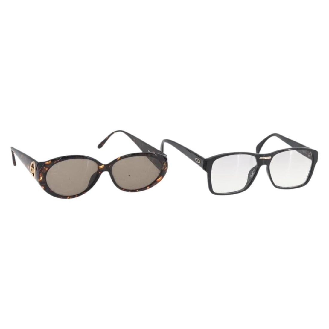 Christian Dior Black Brown Plastic Sunglasses Set: Christian Dior Black Brown Plastic Sunglasses Set This is a set of two Christian Dior women's sunglasses crafted from plastic in black and brown colors. Both pairs are made in Australia and are heavil