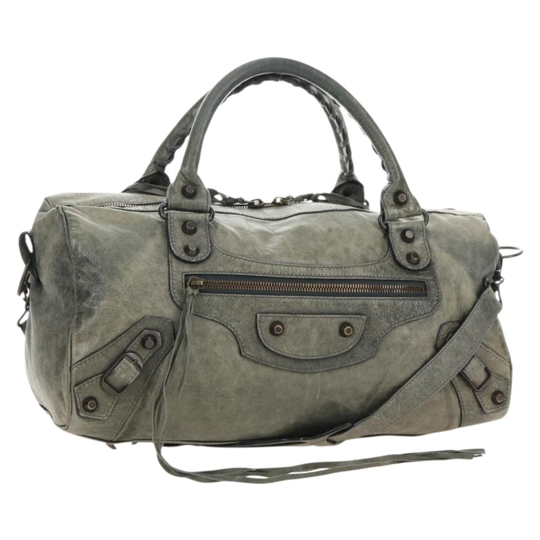 BALENCIAGA 128523 Zazigi Leather 2way Handbag Green: BALENCIAGA 128523 Zazigi Leather 2way Handbag Green Balenciaga Zazigi hand bag in green leather, made in Italy. This 2-way style comes with a shoulder strap, dust bag, and mirror. The bag is described