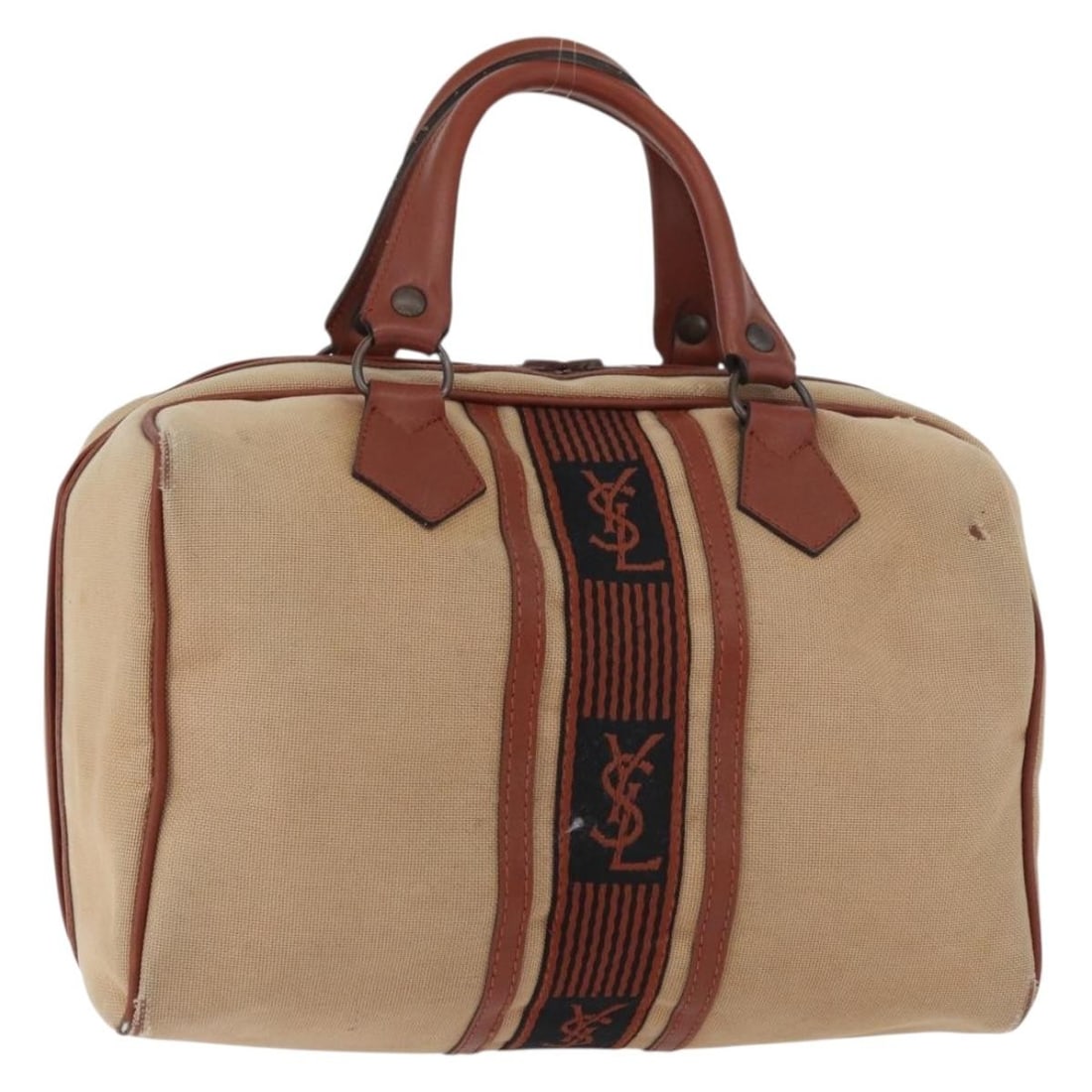 Brown Canvas Boston Bag by Saint Laurent: Brown Canvas Boston Bag by Saint Laurent Authentic Saint Laurent Boston bag in brown canvas with a structured silhouette and top handles. Made in France, this women's bag is offered without the origin