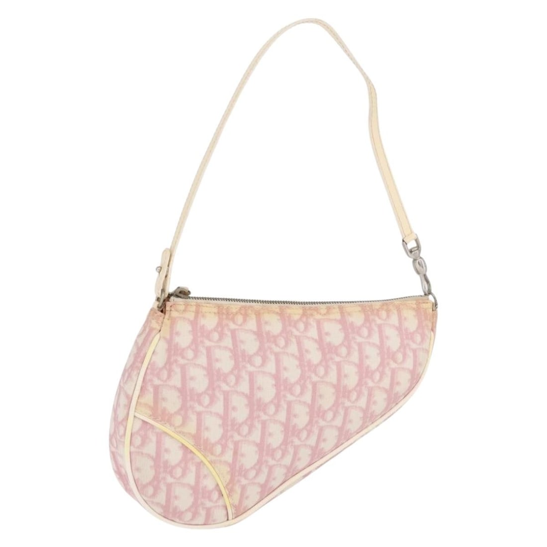 Christian Dior Trotter Canvas Pink Silver Accessory Pouch: Christian Dior Trotter Canvas Pink Silver Accessory Pouch This Christian Dior Trotter Canvas Saddle Pouch is crafted from PVC leather in a pink and silver color scheme. Designed as an accessory pouch 