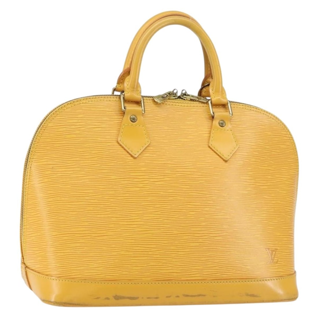 LOUIS VUITTON Epi Alma Hand Bag Yellow M52149 Auth France: LOUIS VUITTON Epi Alma Hand Bag Yellow M52149 Auth France Introducing the Louis Vuitton Epi Alma Hand Bag in a vibrant yellow hue, a stylish and sophisticated accessory crafted in France. This bag fea