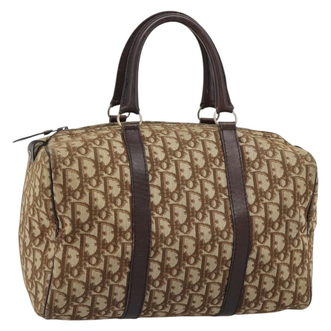 Christian Dior Boston Bag in Beige Gold Trotter Canvas: Christian Dior Boston Bag in Beige Gold Trotter Canvas Christian Dior Boston bag in Trotter Canvas with a beige and gold colorway, made in France. This women's bag measures approximately 31 cm wide, 1