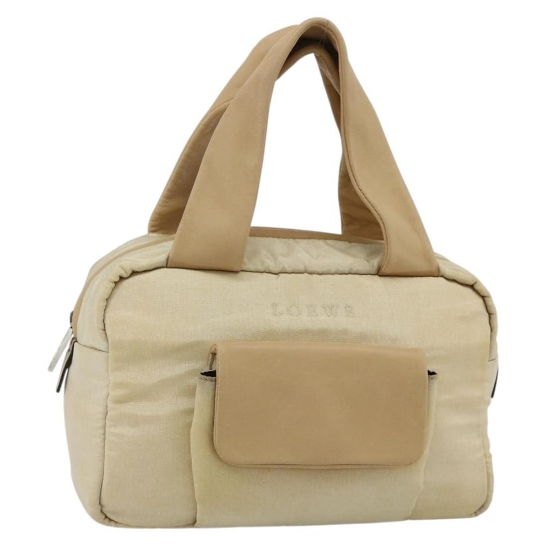 LOEWE Beige Silver Leather Handbag Spain 25cm x 17cm x 6cm: LOEWE Beige Silver Leather Handbag Spain 25cm x 17cm x 6cm This LOEWE handbag is crafted from beige and silver leather and designed for women. The bag features a structured silhouette with a handle dr