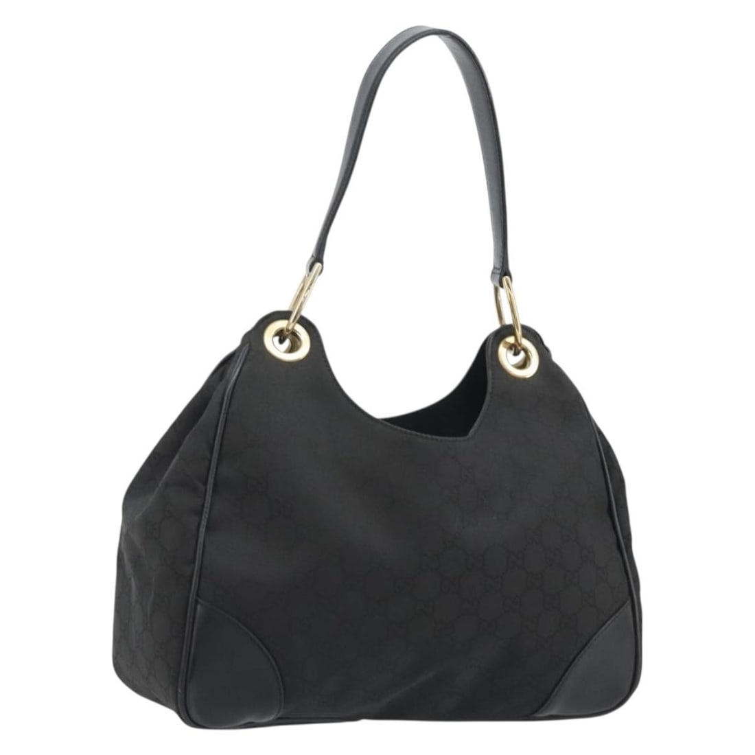 GUCCI 257265 GG Canvas Nylon Shoulder Bag Black Gold: GUCCI 257265 GG Canvas Nylon Shoulder Bag Black Gold Gucci shoulder bag in black and gold nylon/GG canvas, made in Italy. It features a shoulder strap with an approximate 9.8 inch (25 cm) drop and com