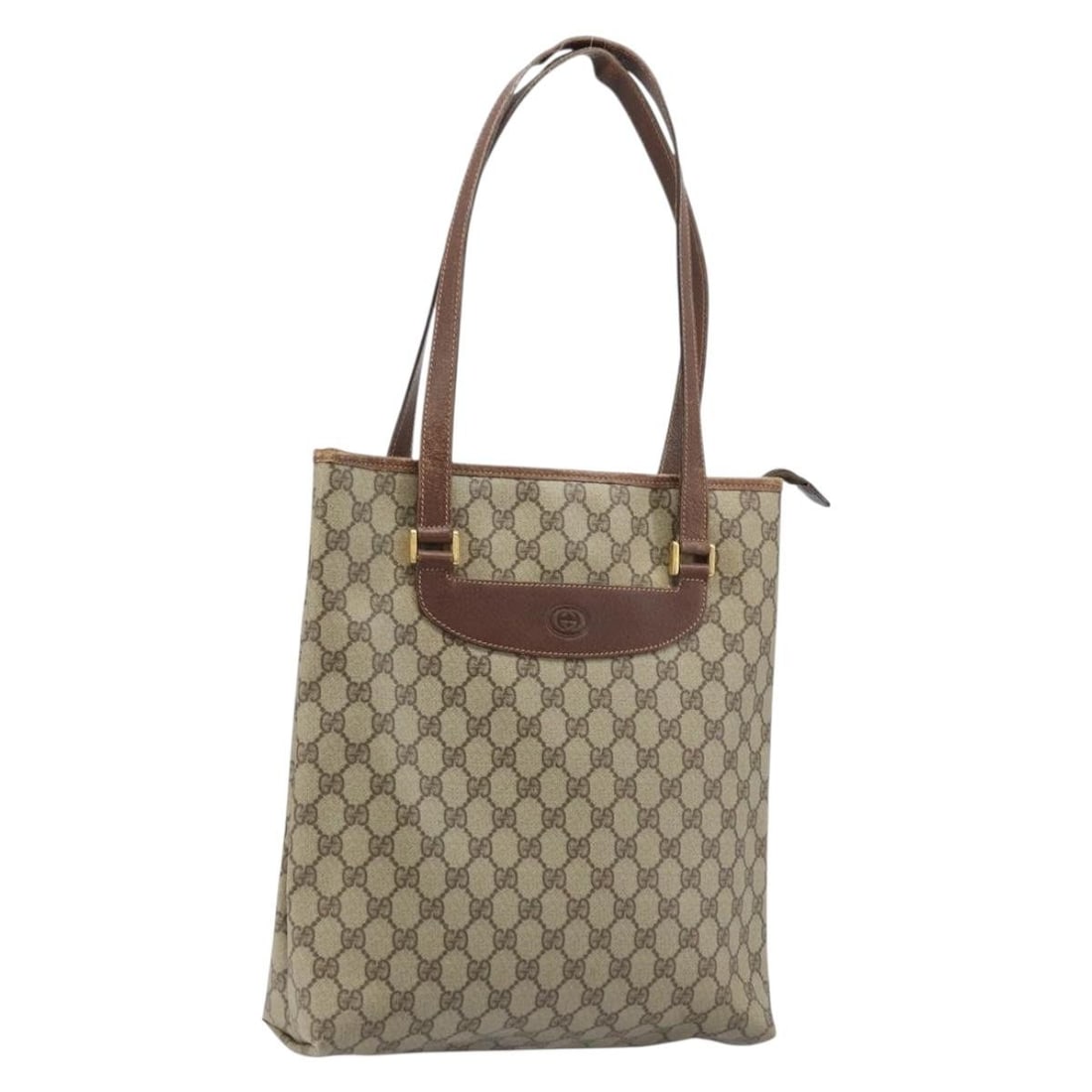 Beige Gold GG Supreme PVC Tote 002 39 6130 by Gucci: Beige Gold GG Supreme PVC Tote 002 39 6130 by Gucci This is an authentic GUCCI GG Supreme tote bag crafted from beige and gold PVC leather with GG canvas accents. Designed for women, this Italian-made