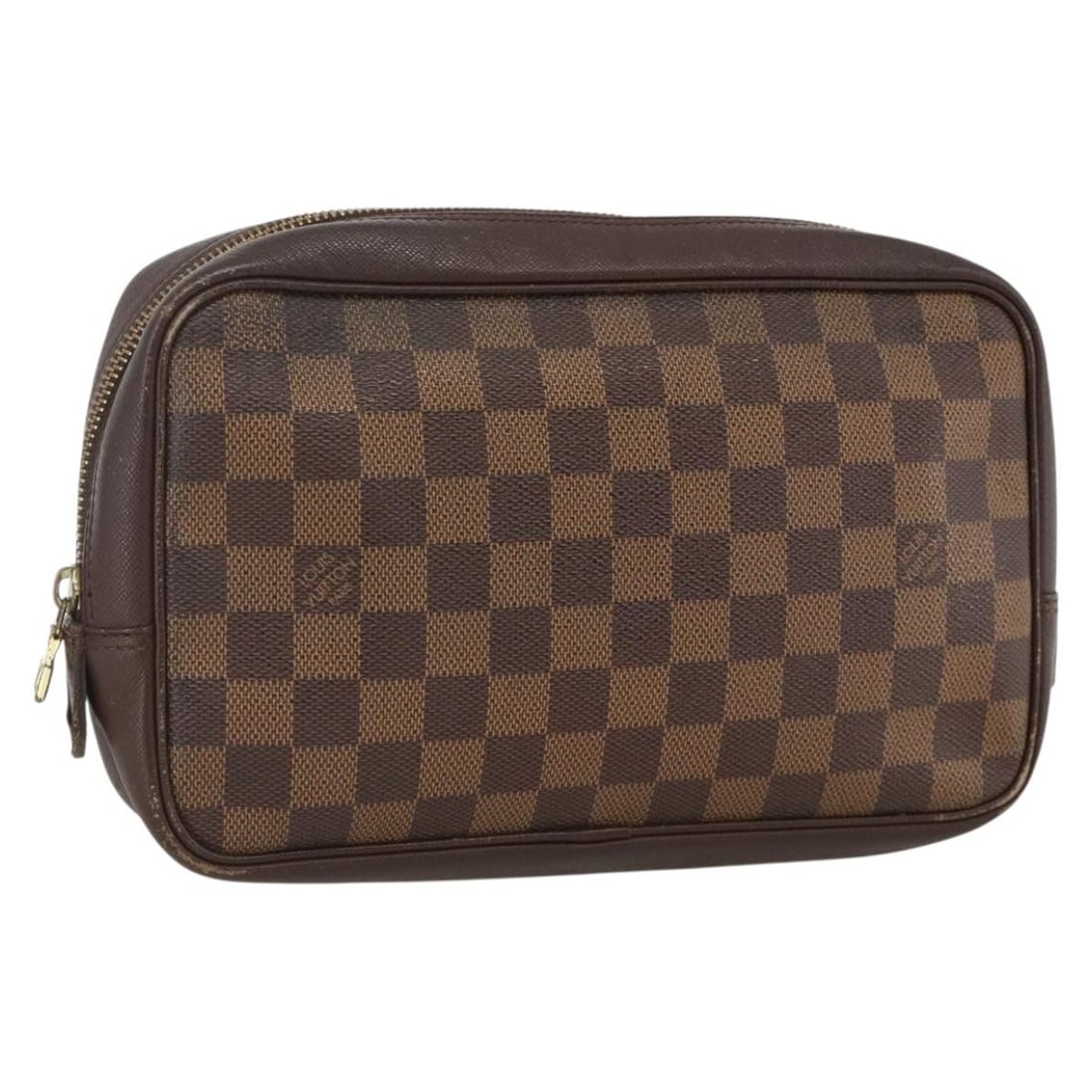 Damier Ebene Canvas Trousse Toilette Clutch Bag by Louis Vuitton N47623: Damier Ebene Canvas Trousse Toilette Clutch Bag by Louis Vuitton N47623 This is a Louis Vuitton Damier Ebene Trousse Toilette clutch bag crafted from Damier Ebene canvas. Designed for women, the bag f