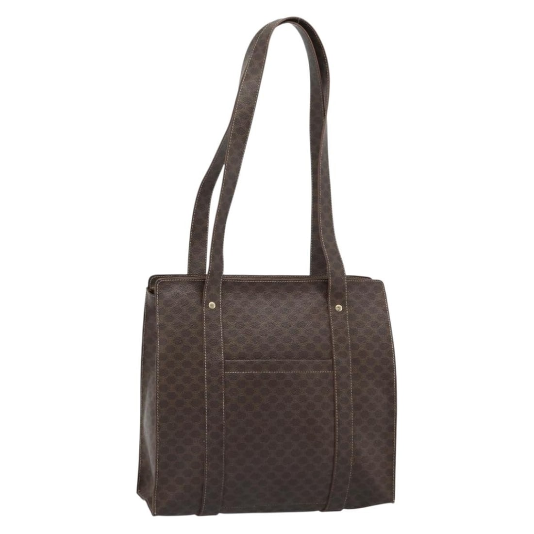 Celine Macadam Brown PVC Leather Tote Bag Gold Tone Hardware: Celine Macadam Brown PVC Leather Tote Bag Gold Tone Hardware A CELINE tote bag in brown and gold, crafted from PVC leather and Macadam canvas. It features a structured tote style with a handle drop of
