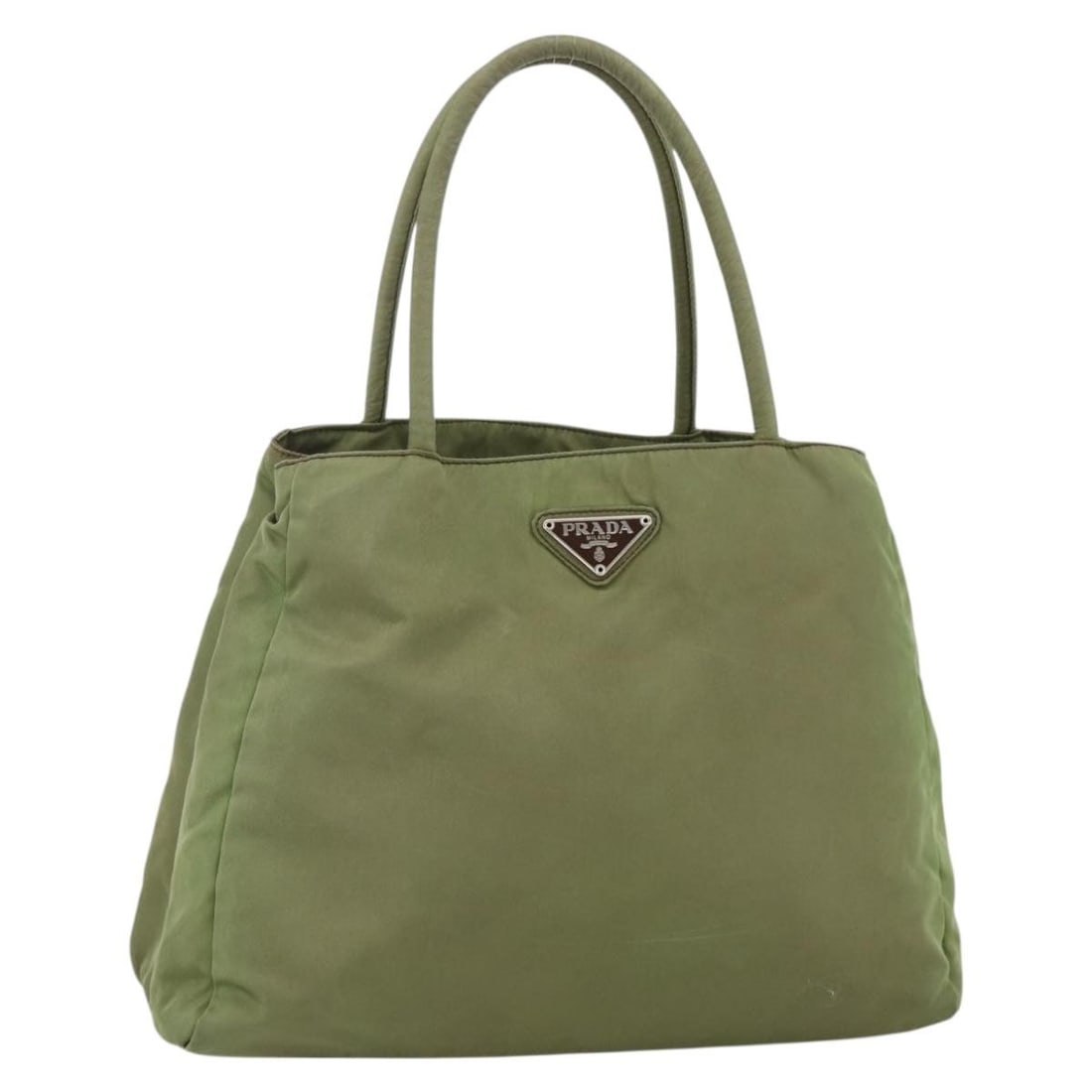 Prada Nylon Green Silver Handbag Italy: Prada Nylon Green Silver Handbag Italy This PRADA handbag is crafted from nylon in a green and silver color combination. Designed for women, it features a spacious interior and practical handle drop. 