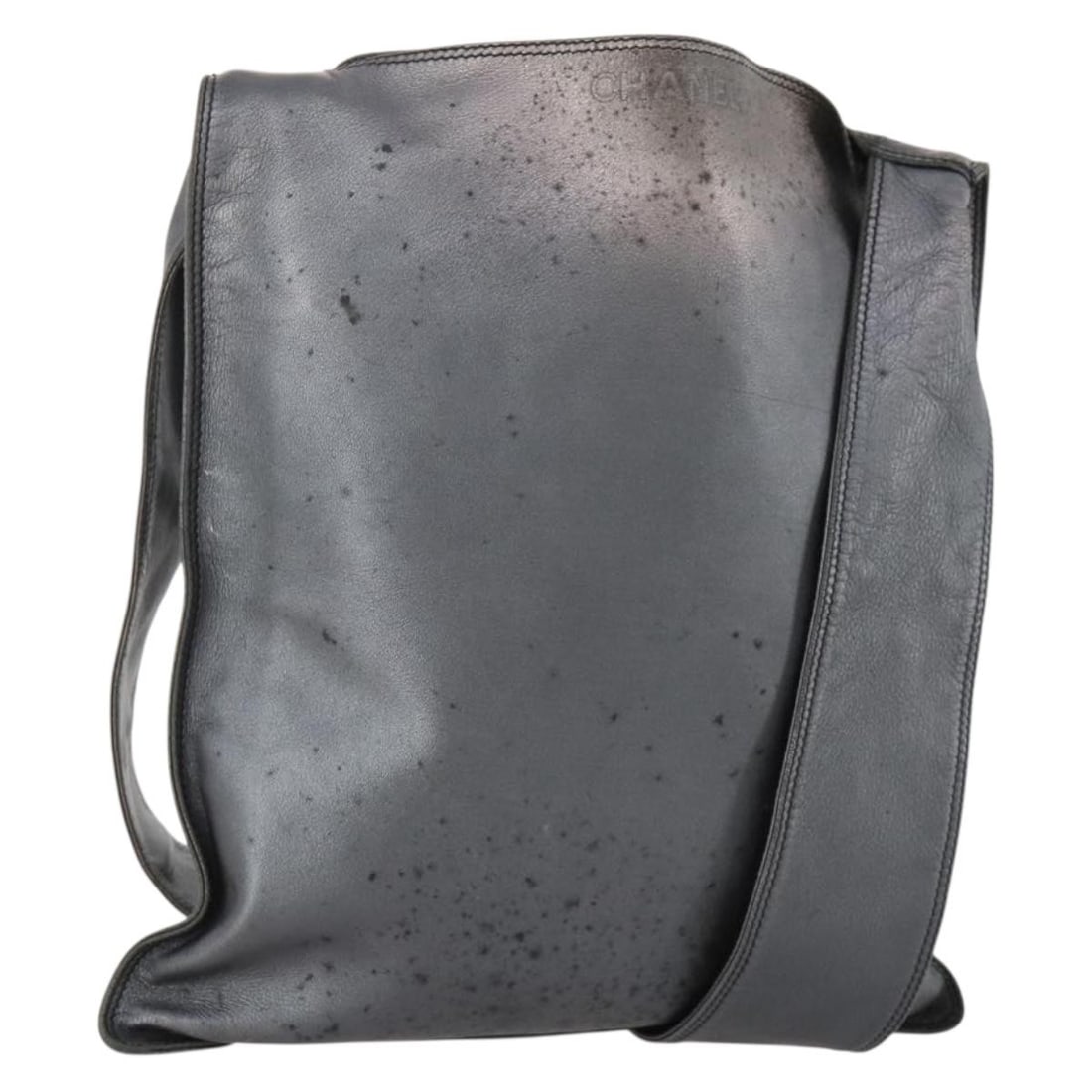 CHANEL Leather Shoulder Bag Gunmetal with Dust Bag: CHANEL Leather Shoulder Bag Gunmetal with Dust Bag A CHANEL shoulder bag in gunmetal leather, made in Italy. It comes with a dust bag and features the condition details provided, including visible rub