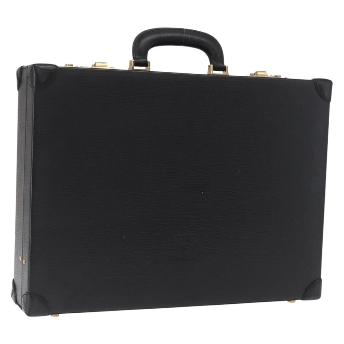 Black Gold Anagram Trunk Leather Bag by LOEWE Spain: Black Gold Anagram Trunk Leather Bag by LOEWE Spain This LOEWE Anagram Trunk bag features a black leather exterior accented with gold-tone details. Crafted in Spain, the trunk-style handbag offers spa