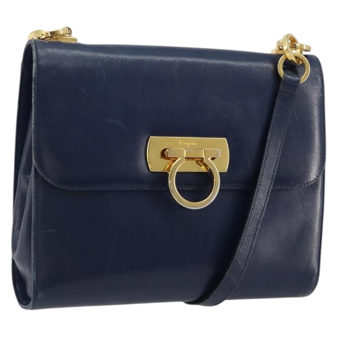 Salvatore Ferragamo Gancini Leather Shoulder Bag Navy Gold Tone: Salvatore Ferragamo Gancini Leather Shoulder Bag Navy Gold Tone Salvatore Ferragamo Gancini shoulder bag in navy leather with gold-tone accents. Made in Italy, this women's shoulder bag includes the b