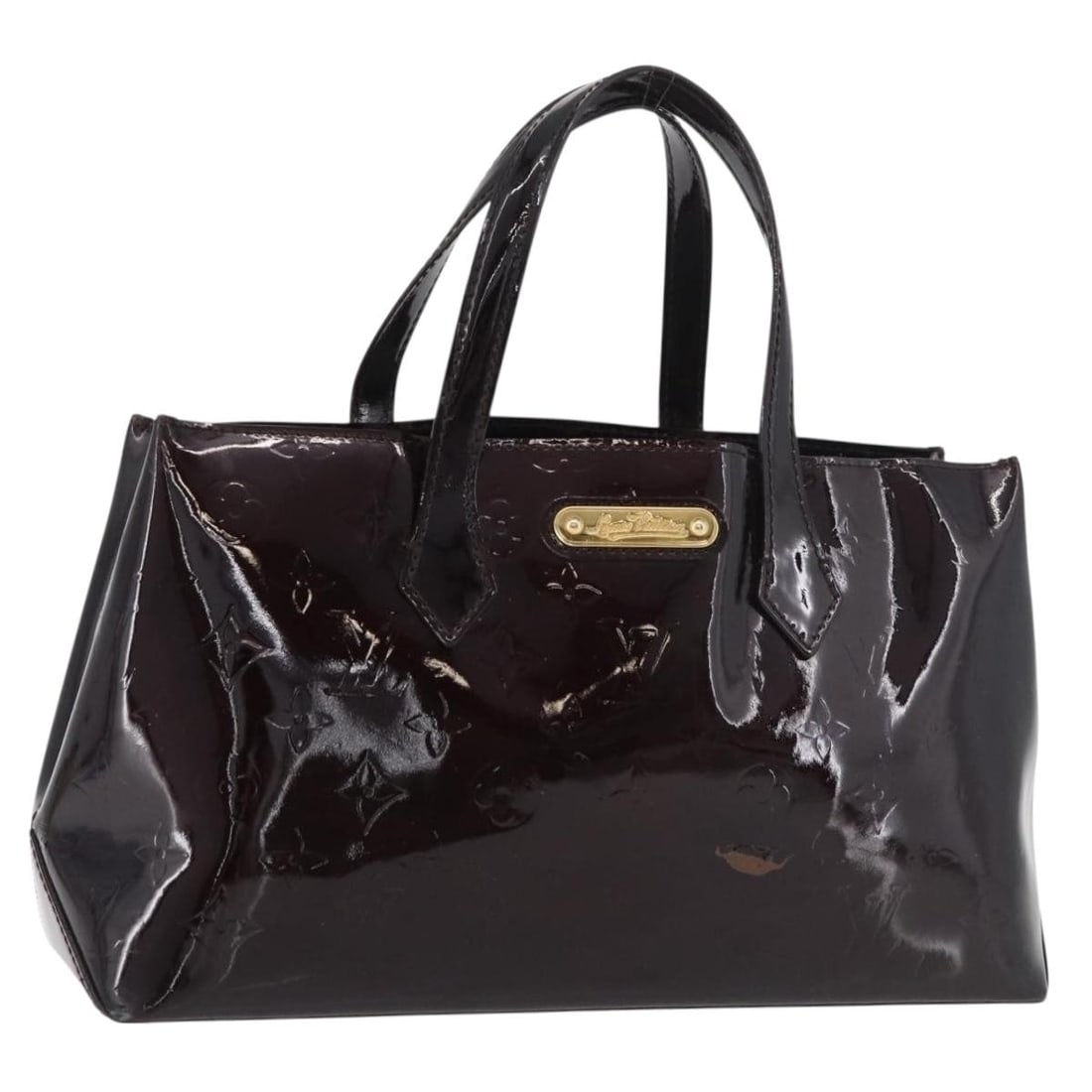 Louis Vuitton Wilshire PM Amarante Monogram Vernis handbag: Louis Vuitton Wilshire PM Amarante Monogram Vernis handbag This Louis Vuitton Monogram Vernis Wilshire PM handbag in Amarante patent leather features a structured silhouette with dual handles. The bag