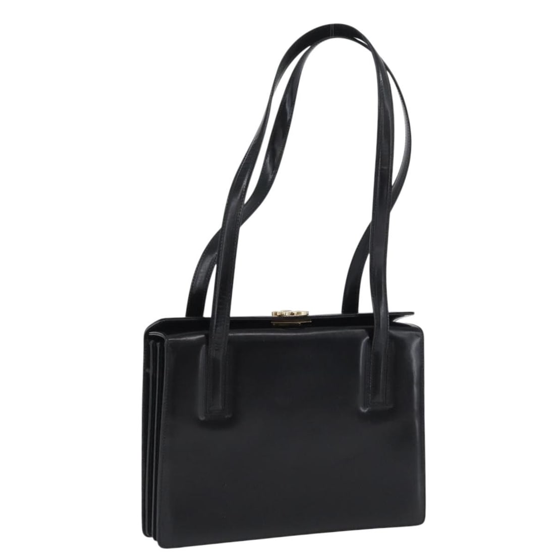 Ferragamo Gancini black leather tote with dust bag: Ferragamo Gancini black leather tote with dust bag This Salvatore Ferragamo Gancini tote bag is crafted from black leather with gold-tone accents. Designed for women, it features a spacious interior a