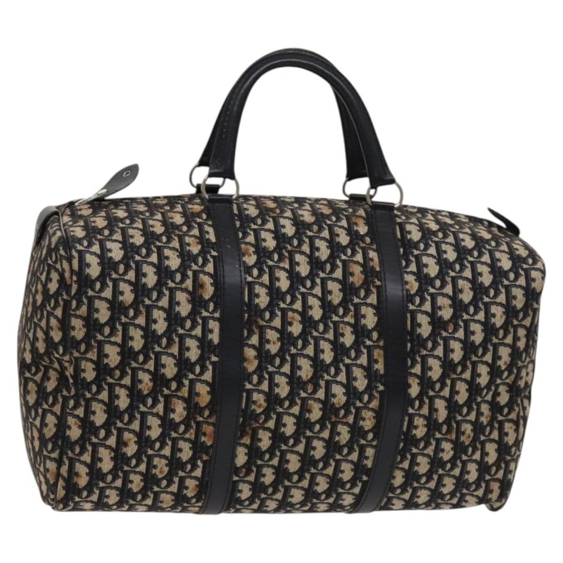 Christian Dior Mini Boston Bag in Navy Silver Trotter Canvas: Christian Dior Mini Boston Bag in Navy Silver Trotter Canvas Authentic Christian Dior mini Boston bag in navy and silver Trotter canvas. This women's handbag is made in France and features a structure