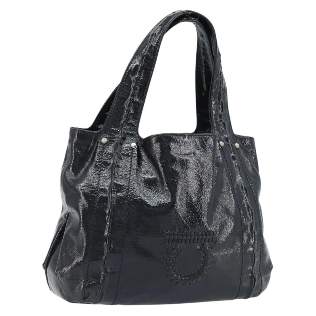 Black Leather Gancini Top Handle Bag by Salvatore Ferragamo Silver Hardware: Black Leather Gancini Top Handle Bag by Salvatore Ferragamo Silver Hardware This Salvatore Ferragamo Gancini handbag features a black leather exterior with silver-tone accents. Designed for women, it 