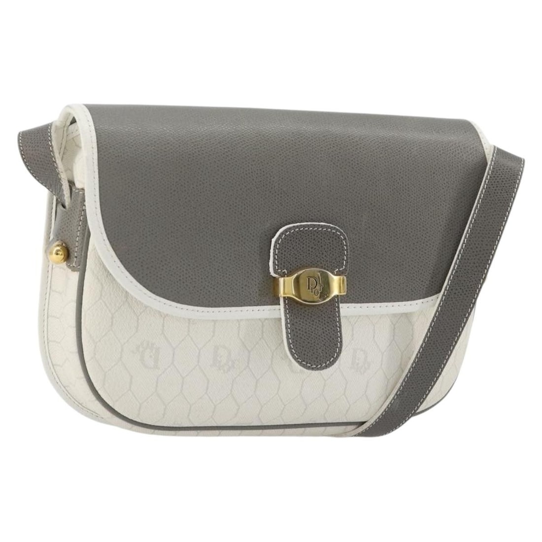 Christian Dior Honeycomb Canvas PVC Shoulder Bag White Gold: Christian Dior Honeycomb Canvas PVC Shoulder Bag White Gold Christian Dior shoulder bag in white and gold, made from PVC leather and honeycomb canvas. It features a shoulder strap with an approximate 