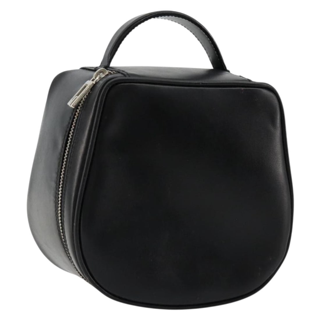 Gucci black leather vanity hand bag silver trim Italy: Gucci black leather vanity hand bag silver trim Italy This GUCCI vanity hand bag is crafted from black leather with silver-tone accents. Designed for women, it features a compact structure with a sing
