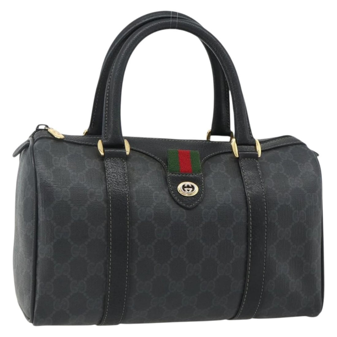 Gucci 40 02 006 Boston Bag GG Canvas Black Gold Womens: Gucci 40 02 006 Boston Bag GG Canvas Black Gold Womens This GUCCI Boston bag from the GG Supreme Web Sherry Line is crafted in GG Canvas with a black and gold exterior. Made in Italy, it measures appr