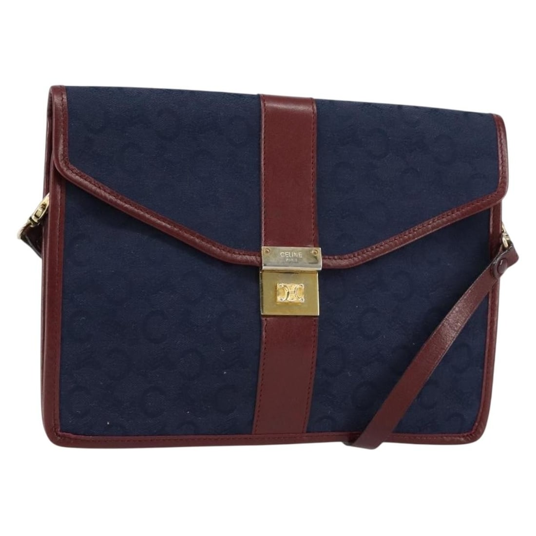 CELINE C Sulky Navy Gold Canvas Shoulder Bag BA8171 (1 of 18)