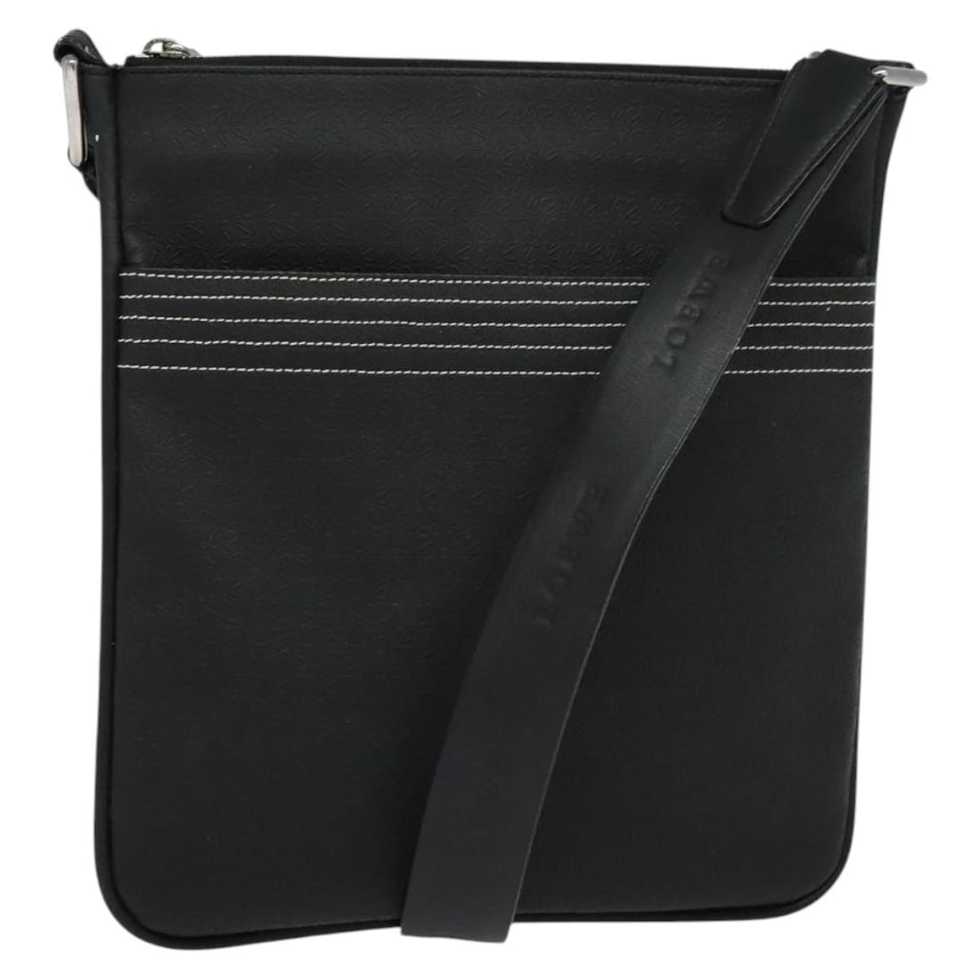 LOEWE Anagram PVC Leather Shoulder Bag Black Silver Dust Bag: LOEWE Anagram PVC Leather Shoulder Bag Black Silver Dust Bag LOEWE Anagram shoulder bag in black and silver PVC leather, made in Spain. This women's shoulder bag measures approximately 27 cm x 27 cm x