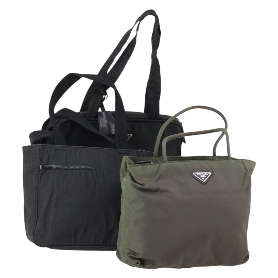 3 Piece Prada Nylon Handbag Set Green Black with Padlock: 3 Piece Prada Nylon Handbag Set Green Black with Padlock Prada women's nylon handbag in green and black, made in Italy. This handbag includes a padlock. Condition is heavily used, with overall wear no