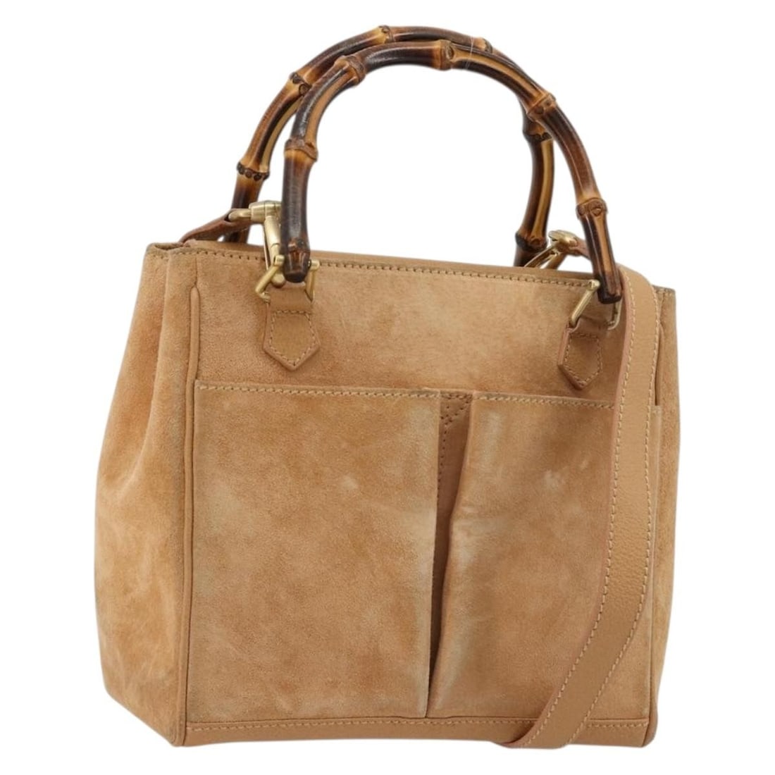 Gucci 000 1364 0316 Suede 2way Bamboo Handbag Beige Gold: Gucci 000 1364 0316 Suede 2way Bamboo Handbag Beige Gold Gucci 2-way handbag in beige suede with gold-tone accents. Made in Italy, this women's bag includes a shoulder strap and can be carried by the 