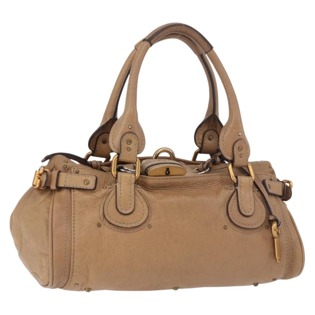 Chloe Paddington Beige Leather Handbag with Dust Bag Italy: Chloe Paddington Beige Leather Handbag with Dust Bag Italy Chloe Paddington handbag in beige leather with gold and silver-tone accents. Made in Italy, this women's handbag includes a dust bag. Conditi