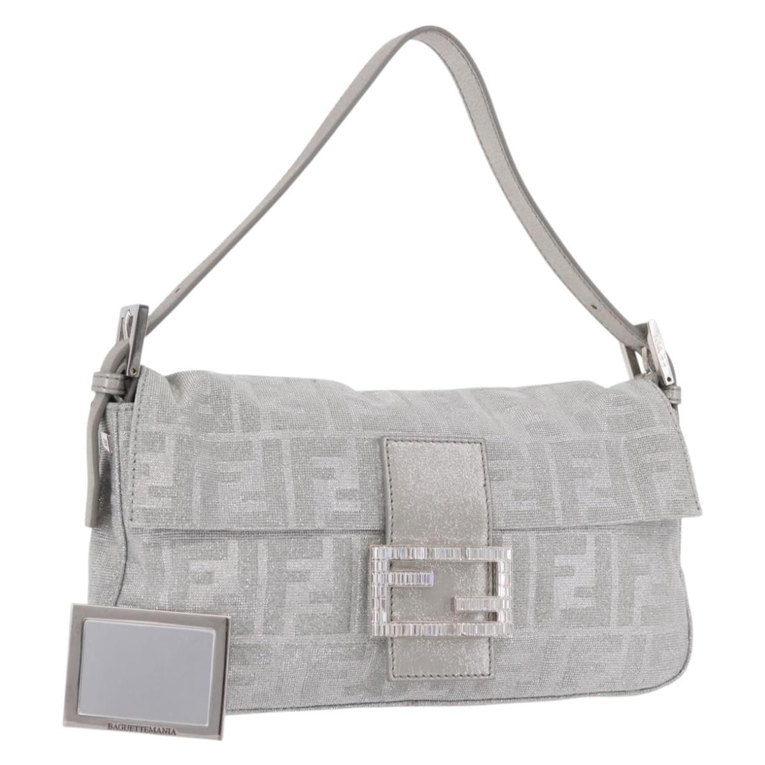 Fendi Mamma Baguette Shoulder Bag Zucca Canvas Silver Rhinestone (1 of 18)