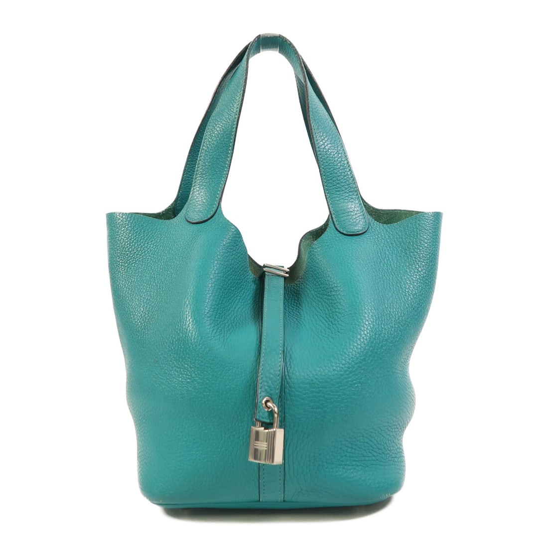Hermes Picotin MM Clemence Calfskin Bucket Handbag Bleu Paon PHW: Hermes Picotin MM Clemence Calfskin Bucket Handbag Bleu Paon PHW Hermes Picotin MM handbag/bucket tote bag in Bleu Paon blue, made from Taurillon Clemence and calfskin (cowhide). It features PHW hardw