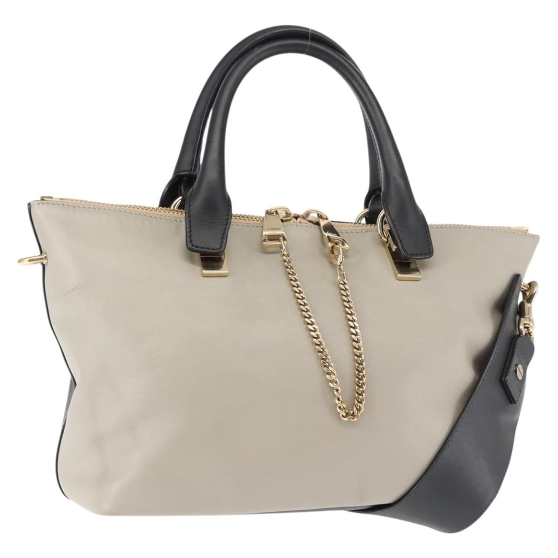 Chloe Bailey 2-Way Leather Handbag Black Beige Gold Authentic AM9201: Chloe Bailey 2-Way Leather Handbag Black Beige Gold Authentic AM9201 This stylish Chloe handbag features a sophisticated blend of black, beige, and gold leather, showcasing Italian craftsmanship. Idea