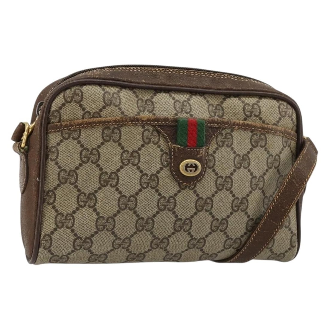 Gucci 116 02 089 GG Supreme Web Shoulder Bag Beige Gold PVC Leather: Gucci 116 02 089 GG Supreme Web Shoulder Bag Beige Gold PVC Leather Gucci GG Supreme Web Sherry Line shoulder bag in beige and gold, made in Italy from PVC leather and GG canvas. This women's bag meas