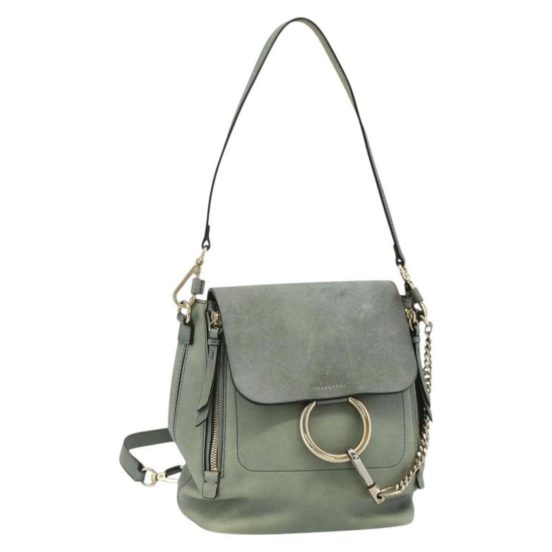 Chloe Fay suede leather backpack with shoulder strap: Chloe Fay suede leather backpack with shoulder strap This Chloe Fay backpack is crafted from suede in a gold and light green color combination. Designed as a 2-way bag, it features a shoulder strap fo