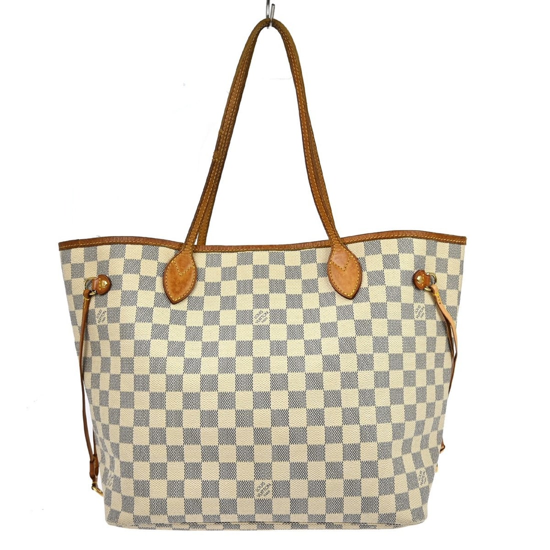 Louis Vuitton Neverfull MM Damier Azur Medium Tote N51107: Louis Vuitton Neverfull MM Damier Azur Medium Tote N51107 Vintage Louis Vuitton Neverfull MM tote bag in Damier Azur with double leather handles and a beige lining. This medium tote features a hook-an