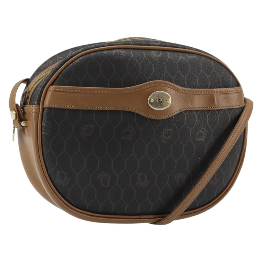 Christian Dior Honeycomb Canvas PVC Shoulder Bag Black Gold Tone: Christian Dior Honeycomb Canvas PVC Shoulder Bag Black Gold Tone A Christian Dior shoulder bag in black and gold, crafted from PVC leather and honeycomb canvas. It measures approximately 22 cm W x 18 